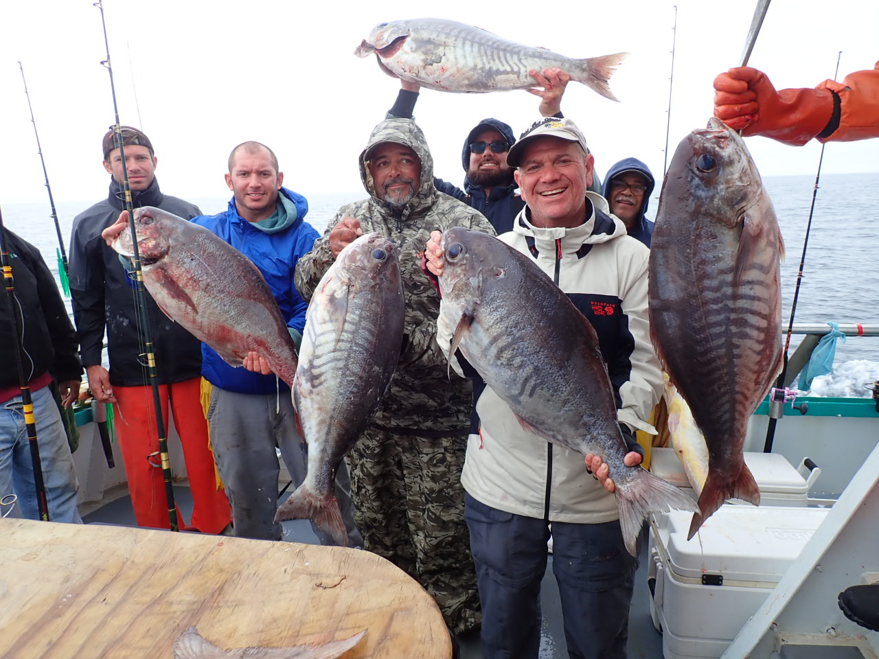 a group of people standing in front of a fish