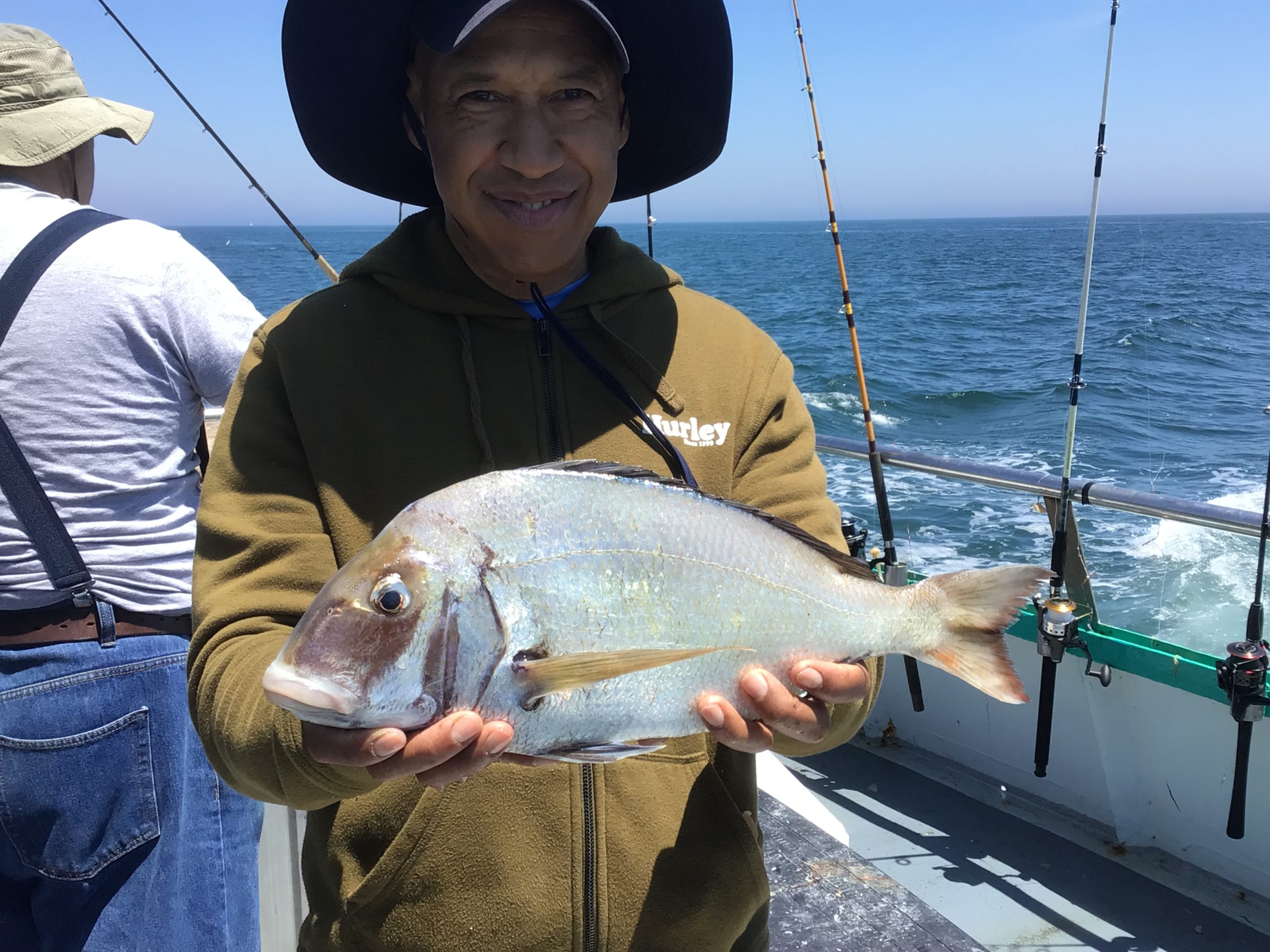 a person holding a fish in the water