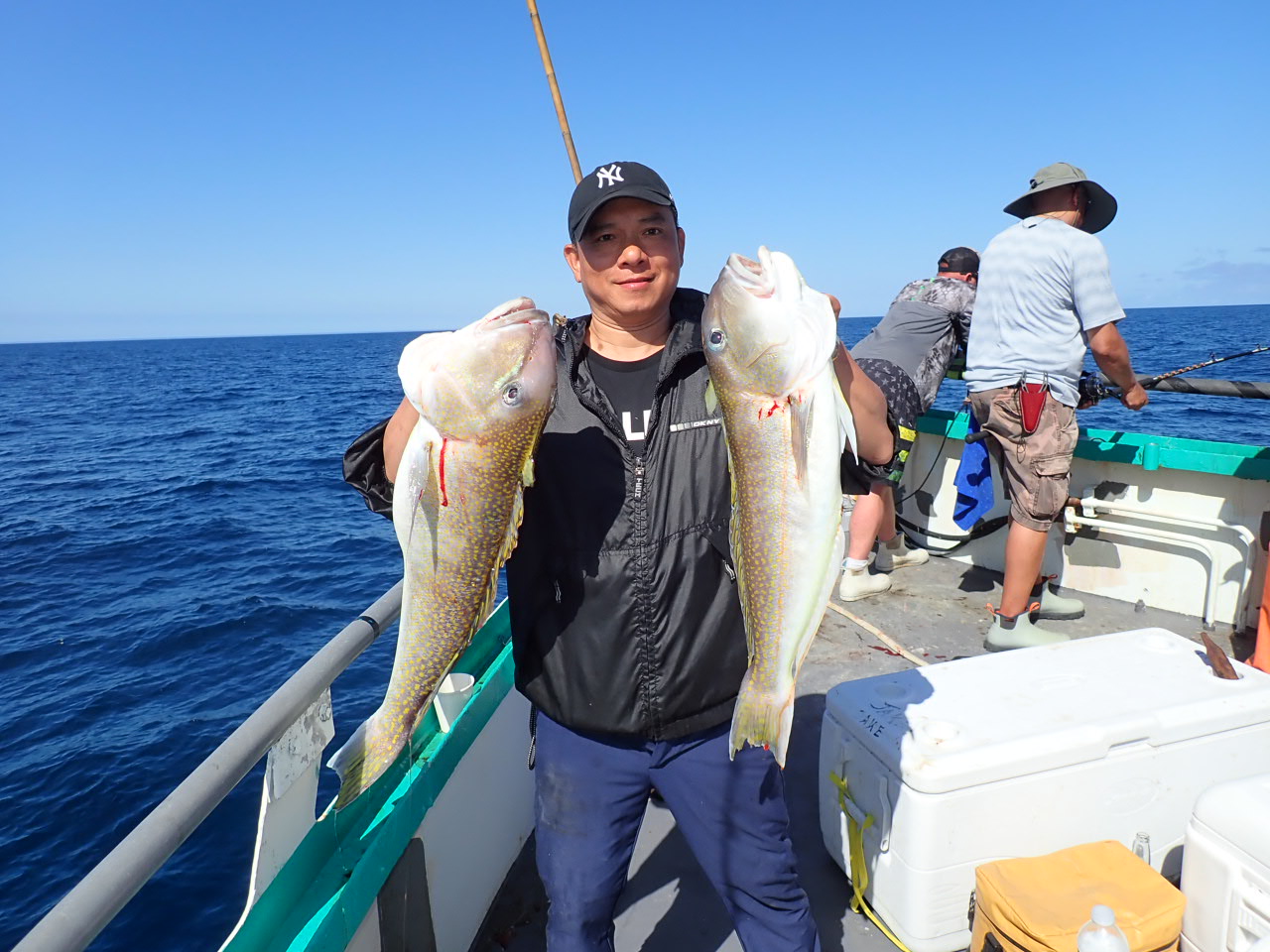 a person holding a fish on a boat