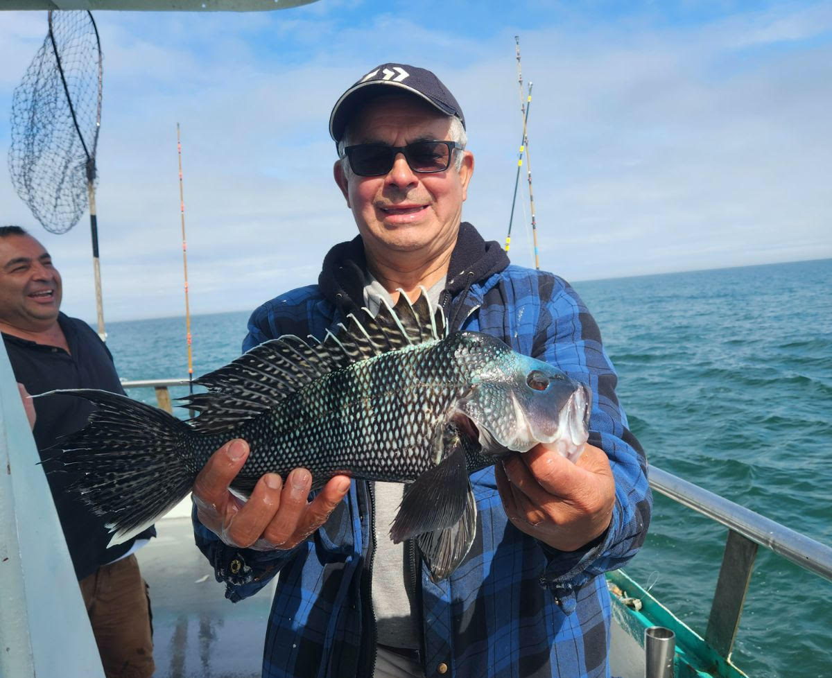 a person holding a fish on a boat in a body of water