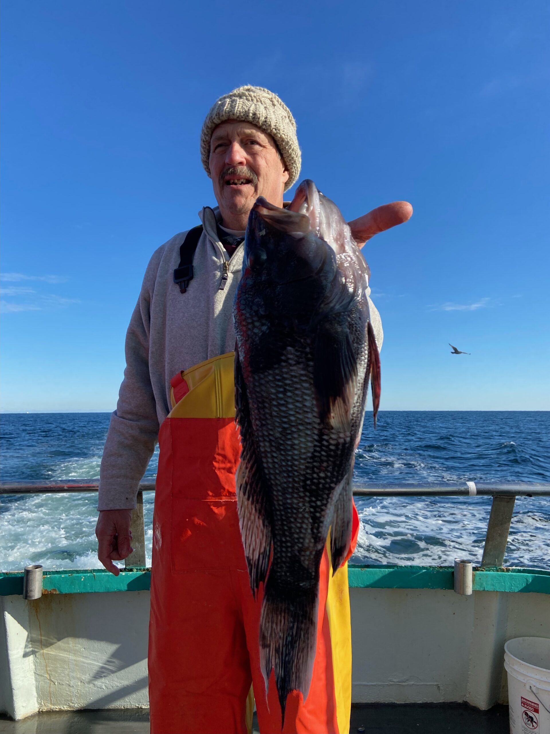 a man holding a fish in front of a body of water