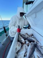 a person holding a fish on a boat