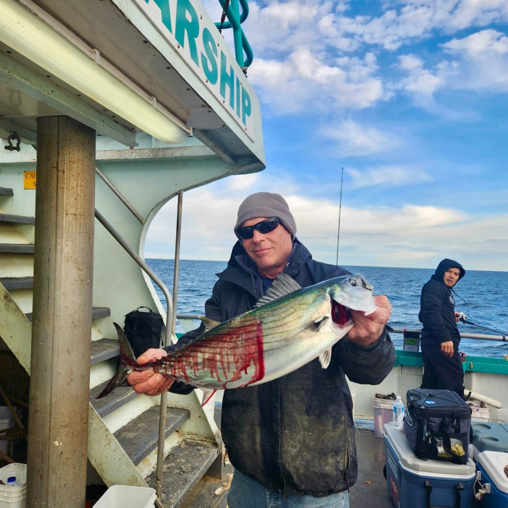 a person holding a fish on a boat